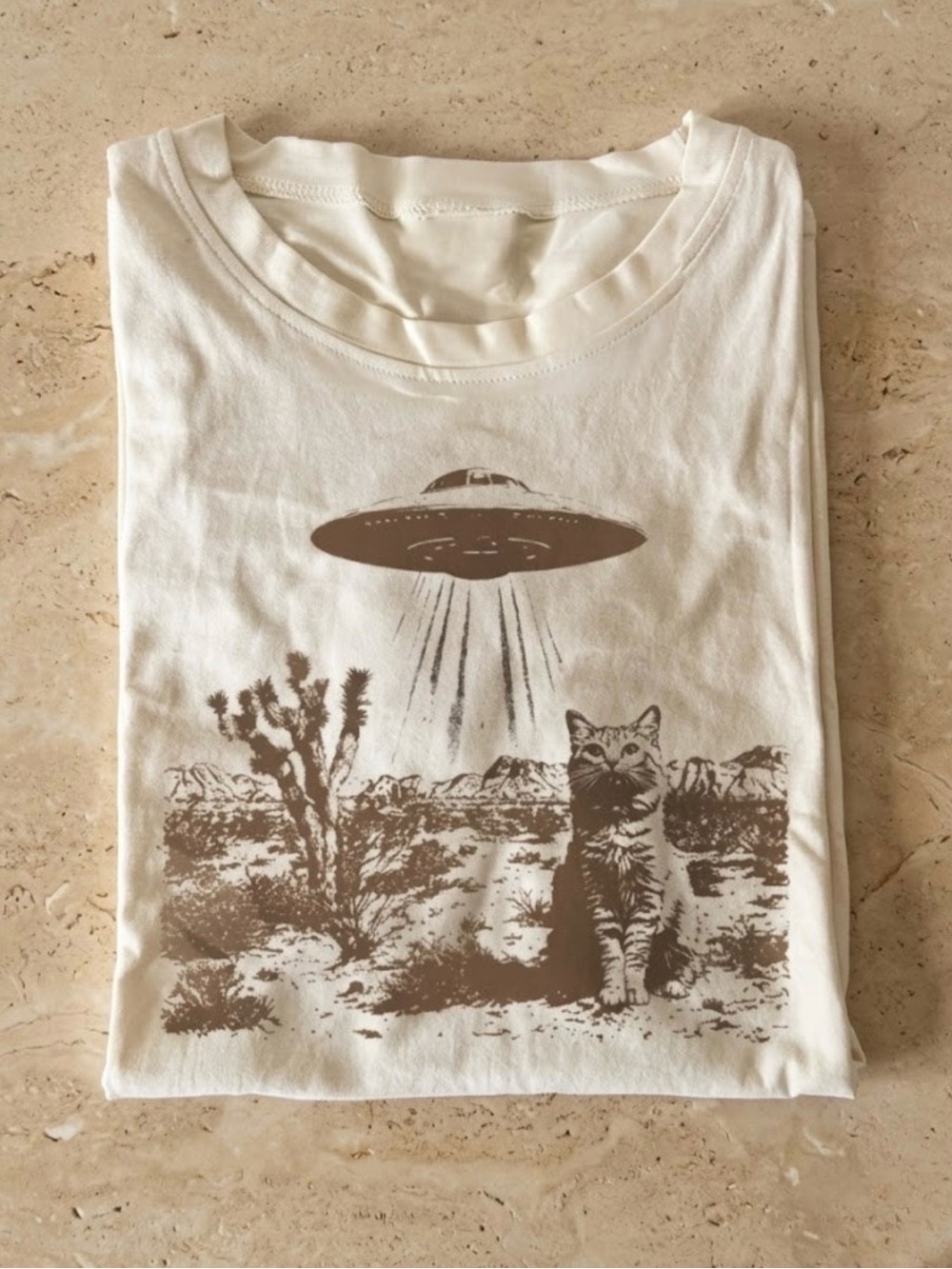 UFO Cat Western Retro 90s Animal Lover Graphic T-shirt Funny Space Cat Tee